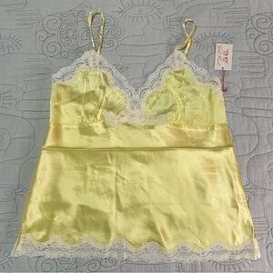 NEW Pearl Lace Two Tone Silk Cami Sz L Sunshine Yellow White Lace